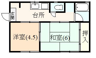 伊豆の国市大仁にあるアパート2Kの間取り図
