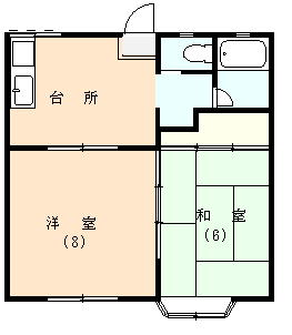 伊豆の国市三福にあるアパート2DKの間取り図