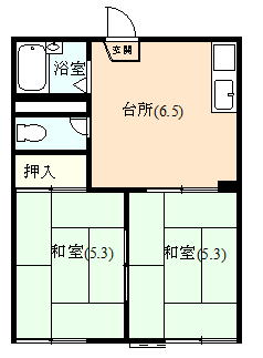 伊豆の国市田京にあるアパート2DKの間取り図
