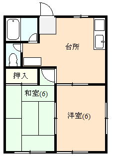 伊豆の国市三福にあるアパート2DKの間取り図