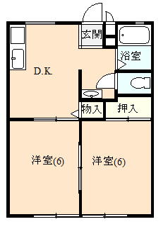 伊豆の国市大仁にあるアパート2DKの間取り図