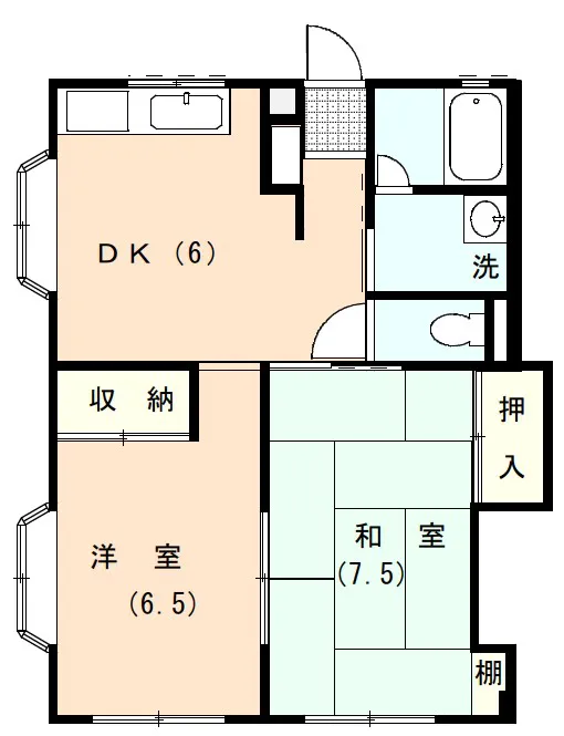 伊豆の国市大仁にあるアパート2DKの間取り図