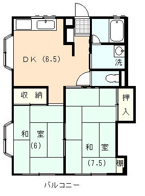 伊豆の国市大仁にあるアパート2DKの間取り図