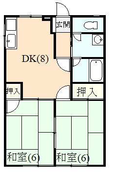 伊豆の国市田京にあるアパート2DKの間取り図